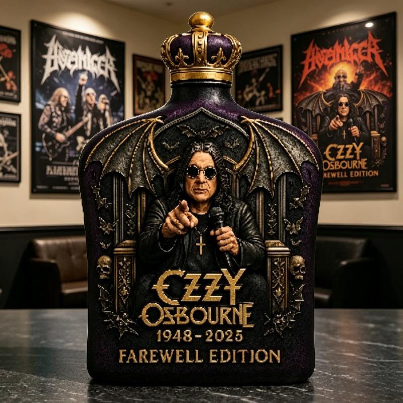 Ozzy Osbourne 1948-2025 Afscheidseditie Kroon Whiskey Herdenkingsfles, Ozzy Osbourne Afscheidscollectie Fles