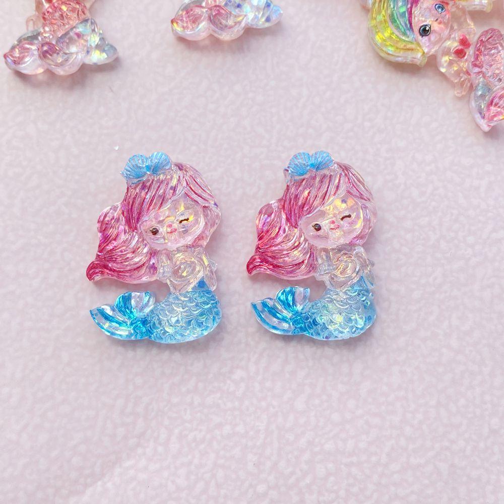 10 PCS Shiny Colorful Cartoon Mermaid Princess Girl Resin Scrapbook DIY Jewelry Hairpin Headrope Decoration Crafts