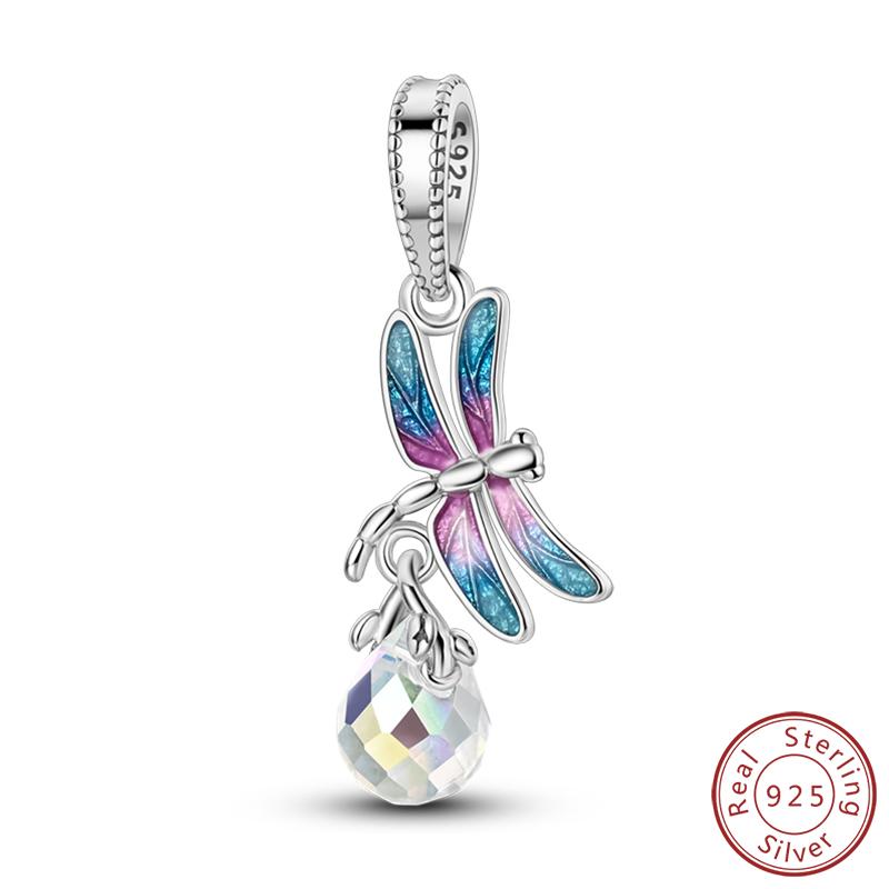 Elegant S925 Silver Butterfly & Dragonfly Multicolor Charms Beads Pendant 3mm DIY Fine Jewelry Making Accessories Gifts
