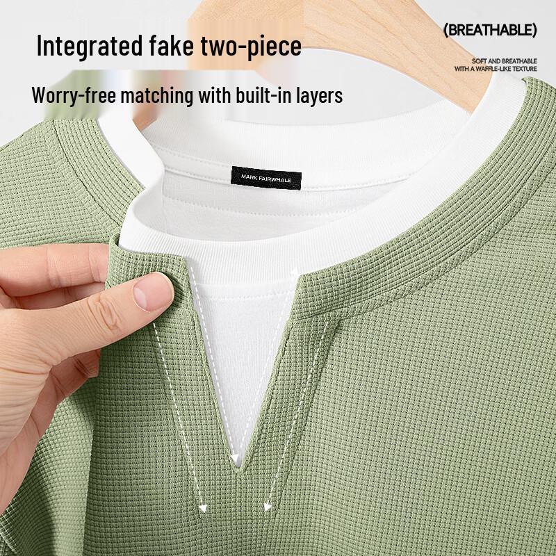 Mark Fairwhale Men's Waffle Knit V-Neck Layered Look T-Shirt