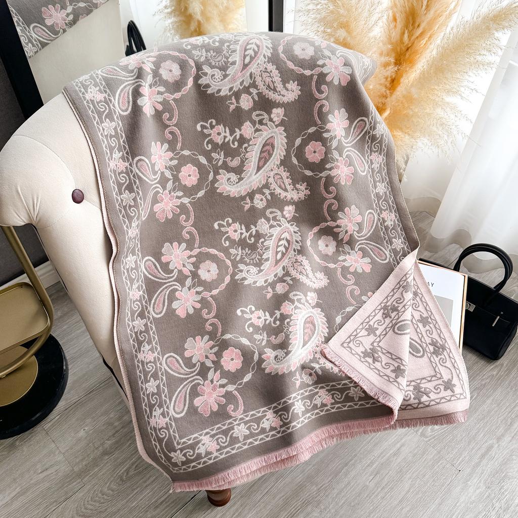 Women's Faux Cashmere Shawl Warm Neck Protection Jacquard Scarf Wrap Autumn Winter Style Functional Blanket