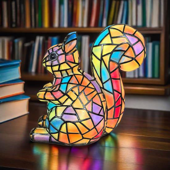 Retro Stained Resin Animal Table Lamp Vintage Style Animal Shaped Bedside Lamp Small Decorative Night Light for Bedroom Nursery Home Decoration