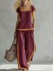 2026 Spring/Summer Women's Color Block Square Neck Top & Wide-Leg Pants Two-Piece Set