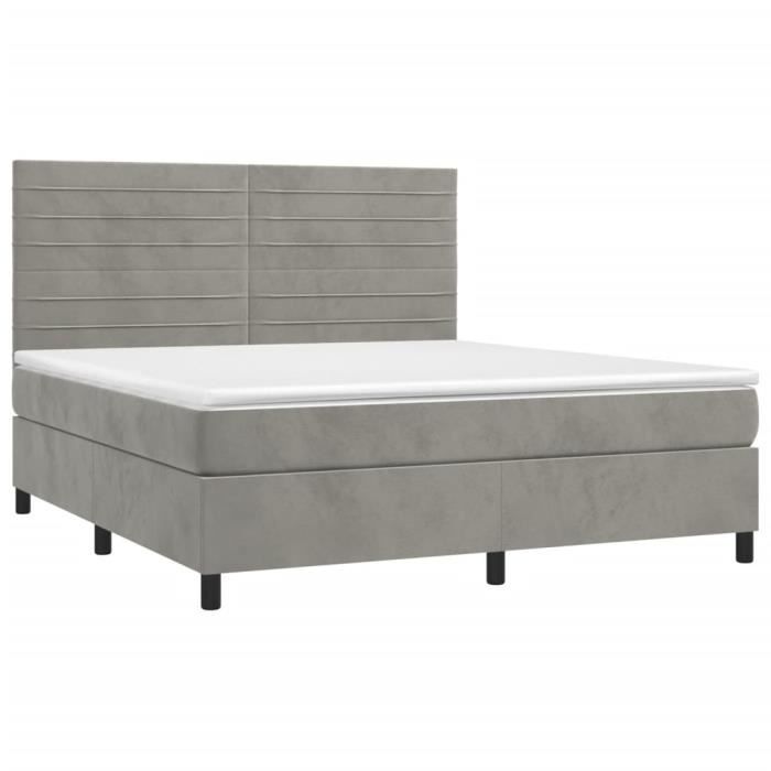 3143091 vidaXL Lit à sommier tapissier et matelas Gris clair 160x200cm Velours