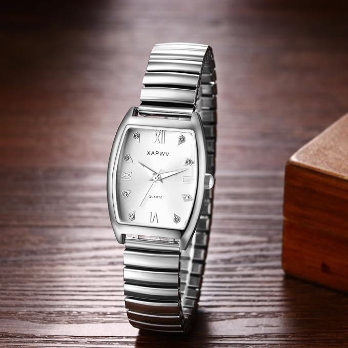 Stylish Silver Couple's Watches, One Size Fits All: Analog Display, Day of the Week Calendar, Stainless Steel Quartz Movement, Leisure, Business,