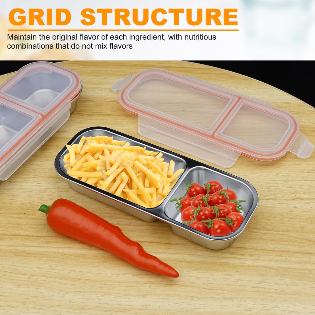 2 Stück Bento Lunchbox mit Deckel Edelstahl unterteilt Snackbehälter Tragbar Auslaufsicher Lunchbox Wiederverwendbarer Lebensmittelbehälter Büro