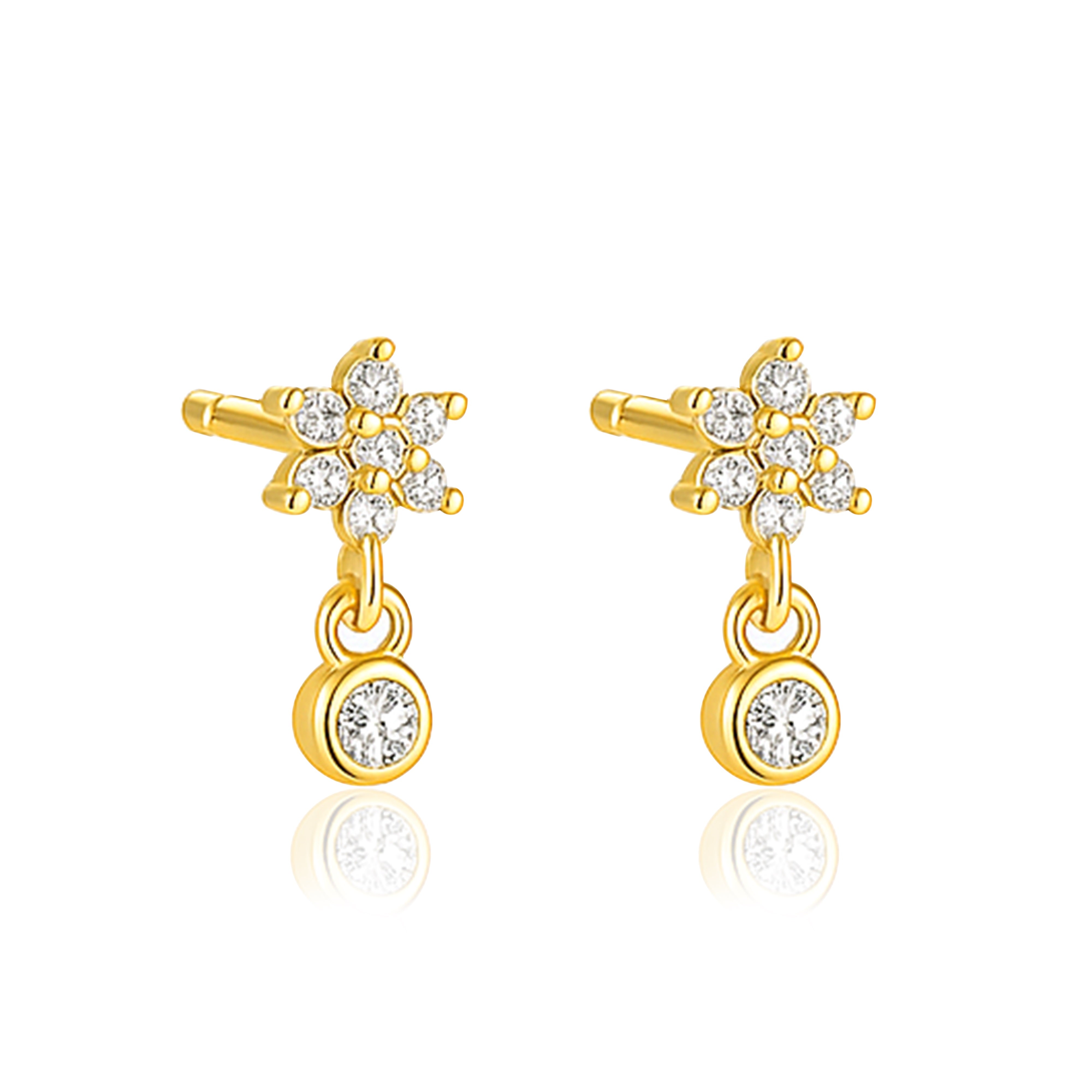 

Floral Sparkling Bloom Drop Stud Earrings - 925 Sterling Silver Yellow Plated