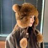 Cute little raccoon with tail hat female winter thickened warm student versatile outdoor bag head cold hat