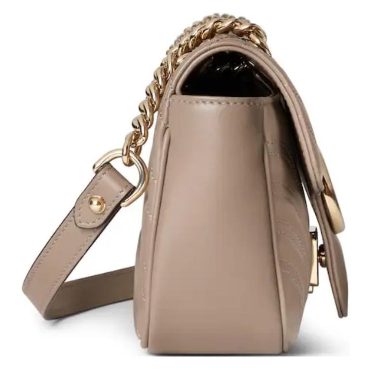 Gucci GG Marmont Spring Clip Flap Quilted V Leather Mini Shoulder Bag Women Shoulder Bag Gray-Brown 446744-AAER0-1523