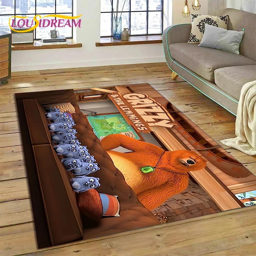 Cartoon Grizzy and The Lemmings Koberec Koberec do ložnice Obývací pokoj Dekorace domácí pohovky, Dětská hra Velká dekorační podložka na podlahu Dárek