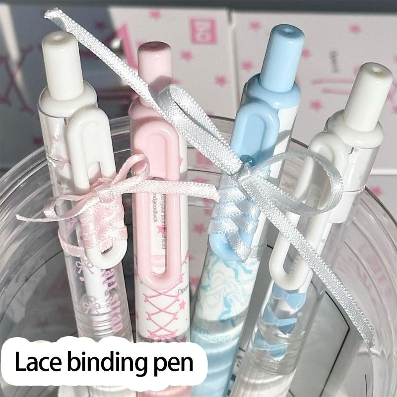 4Pcs Lace Ribbon Gel Inks Pen Retractable Gel Pen Ergonomic Grip 0.5MM Tip Fast Drying Inks for Office School Supplies