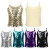 Girls Sparkle Sequins Dance Crop Top Sleeveless Camisole Tank Tops Cheer Jazz Performance Shirt Vest
