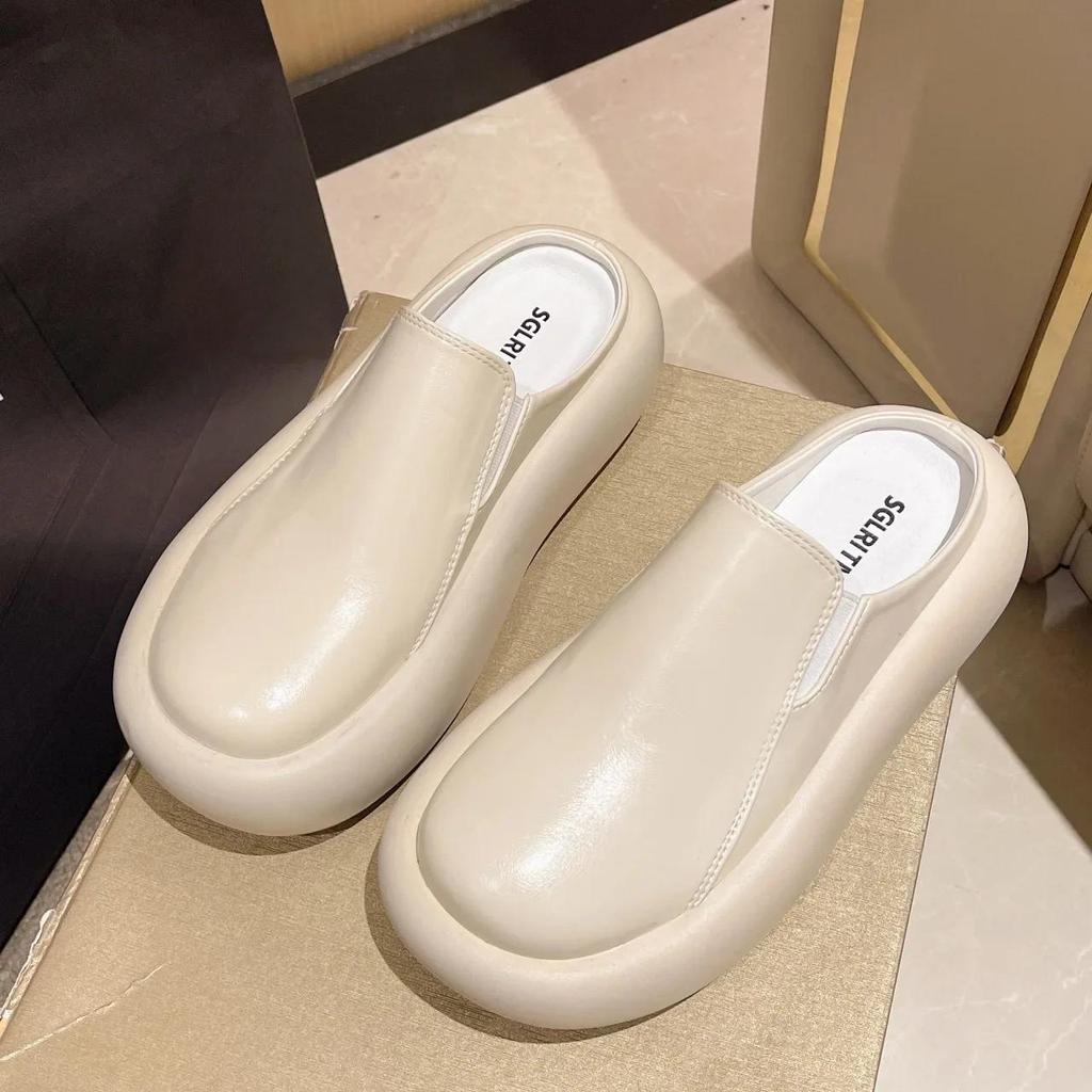 Damskie oryginalne skórzane grube podeszwy kapcie damskie Retro szpilki muły drewniaki platformy buty matka sandały Zapatos De Mujer