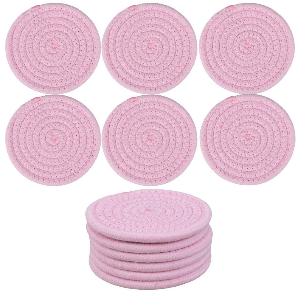 6Pcs Heat-resistant Woven Round  Coaster Set with Holder Tableware Mat Cup Coaster  Household