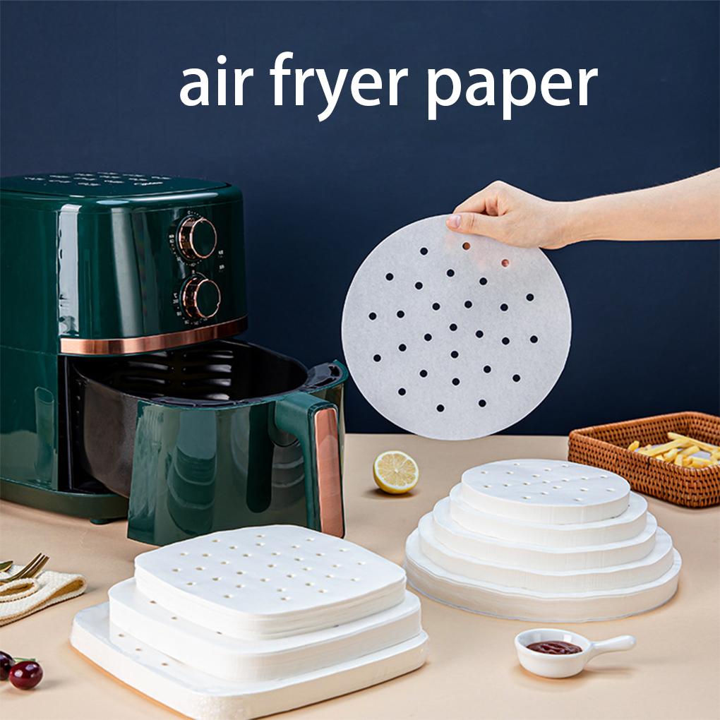 Packung mit 100 Heißluftfritteusenpapier 230°C Hitzebeständig Lebensmittel Backen Ölabsorbierende Matte Ölpapier Pad Zubehör für Heimküche