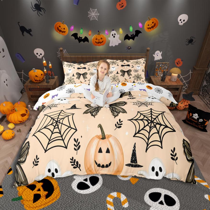 Homewish Spooky Halloween Skull Duvet Cover SetCute Butterflies Bedding SetPurple Black Bed Set For Girls Boys