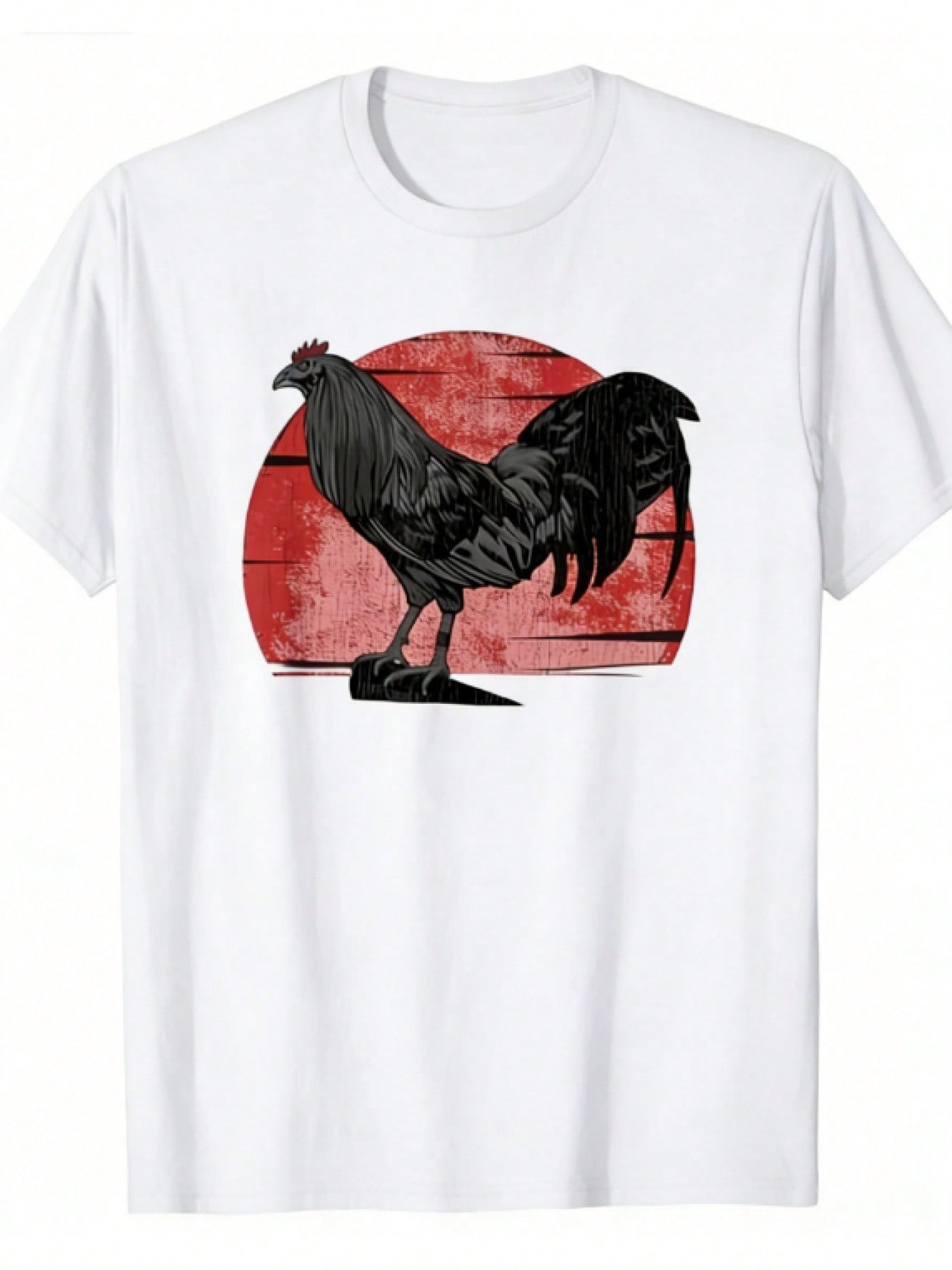Vintage Rooster Graphic T-Shirt - Black Retro Loose-Fit Lightweight Short Sleeve, Featuring A Striking Red And Rice-Colored Rooster, Perfect For Casua S разноцветный