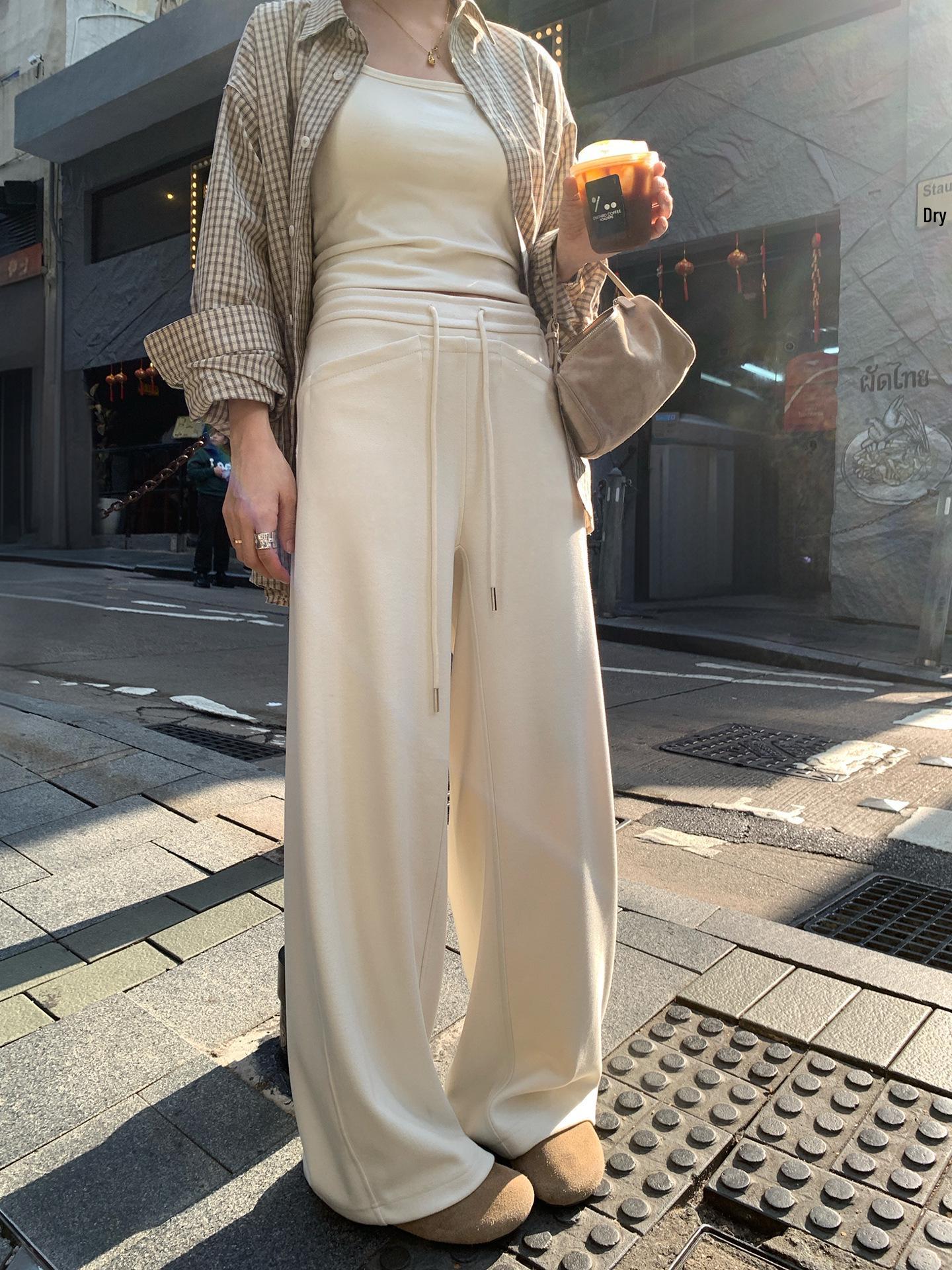 

Baishiwang Women s High-Waisted Soft Wide-Leg Pants - Spring Elastic Waist, Slimming, Straight Fit Medium темно-серого