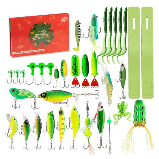 24Pcs/Set Christmas Fishing Advent Calendar Lure Bait 360 Degree Rotating Fish Lure Set with Realistic Painting Reflective Sequins