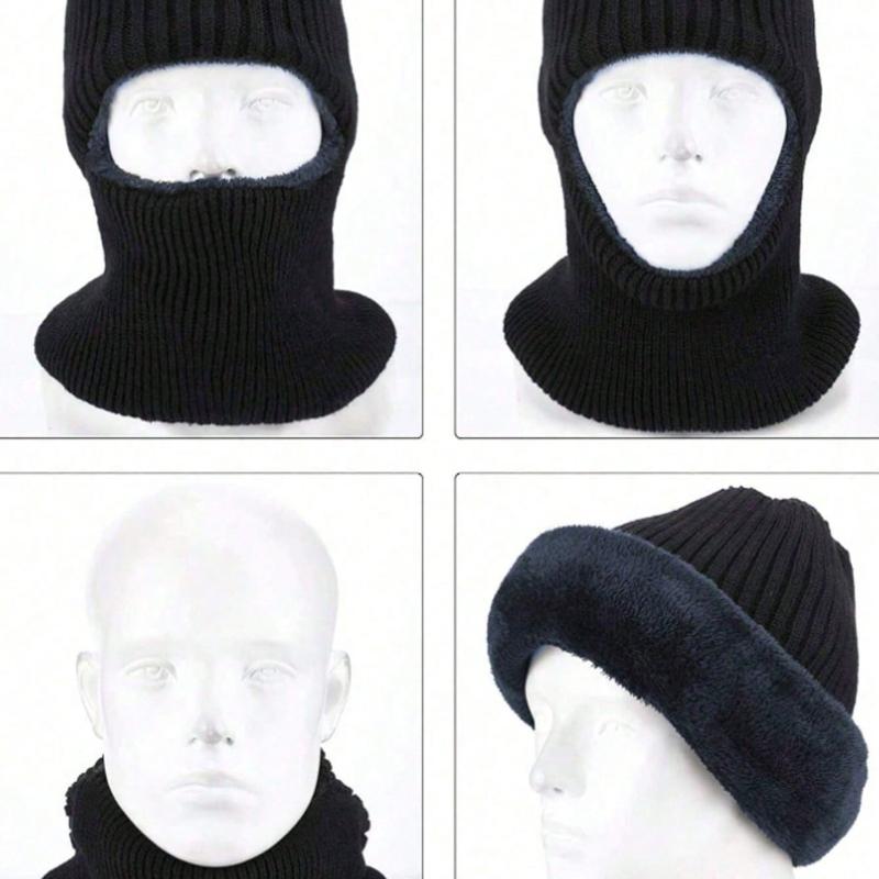 1Pcs/Set Men's Thermal Hat Winter Knitted Windproof Full Face Mask Balaclava, Knitted Hat with Neck Cover, Warm Thermal Lined Men and Women