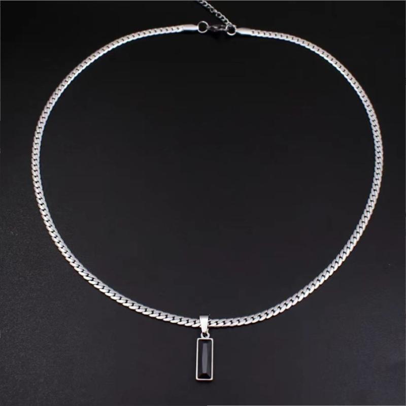 Fashion Mens Geometric Titanium Steel Black Zircon Pendent Necklaces Jewelry Accessory Gifts