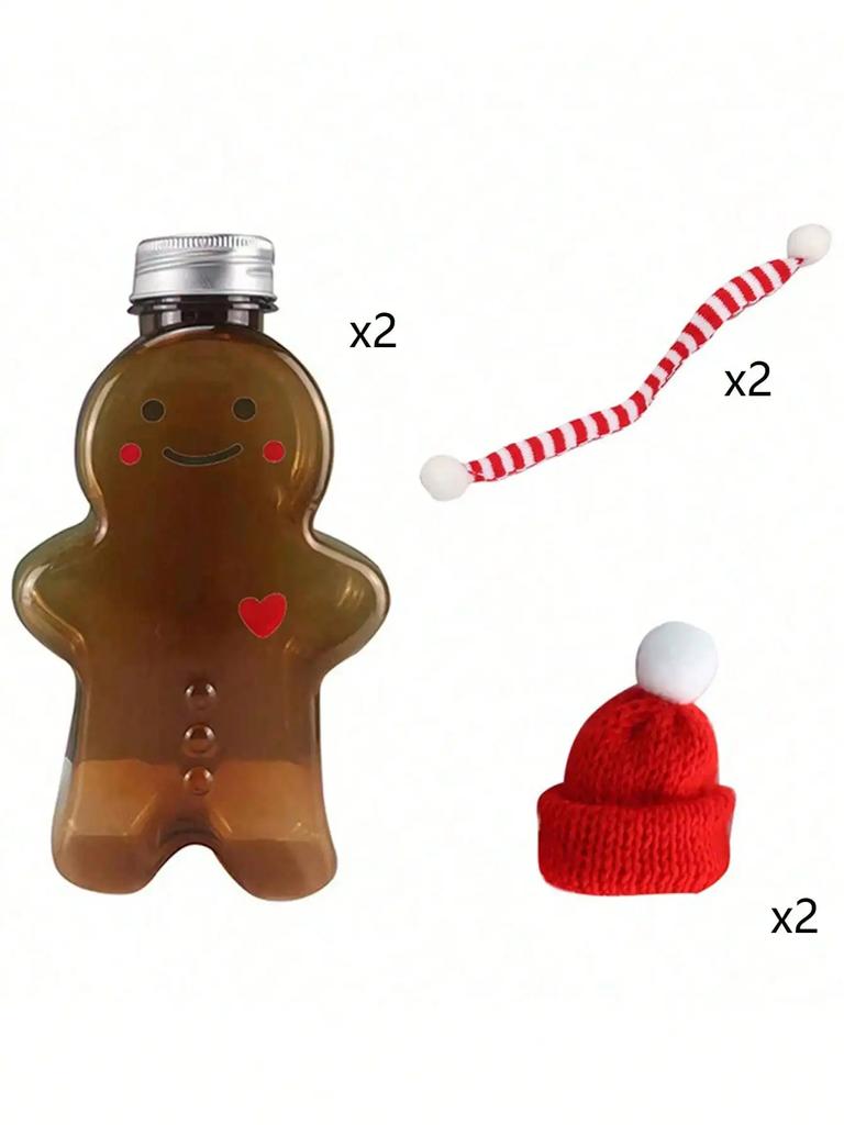 2 SZTUKI Świąteczny Piernikowy Ludzik Przenośny Szejker Butelka do Napojów Plastikowa Przezroczysta Butelka Herbata Mleczna Szczelna Butelka Napój Zagęszczony