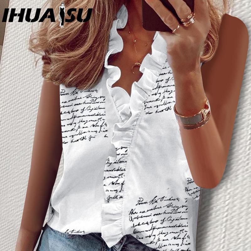 IHUASU Women's Fashion Casual Sleeveless V Neck Blouses & Shirts
