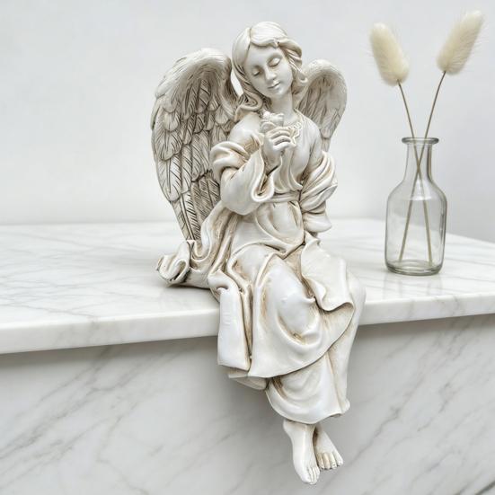 Yousheng Retro Winged Angel Statue, Resin Praying Angel Figurine, Elegant Sitting Angel Sculpture for Outdoor Indoor Garden