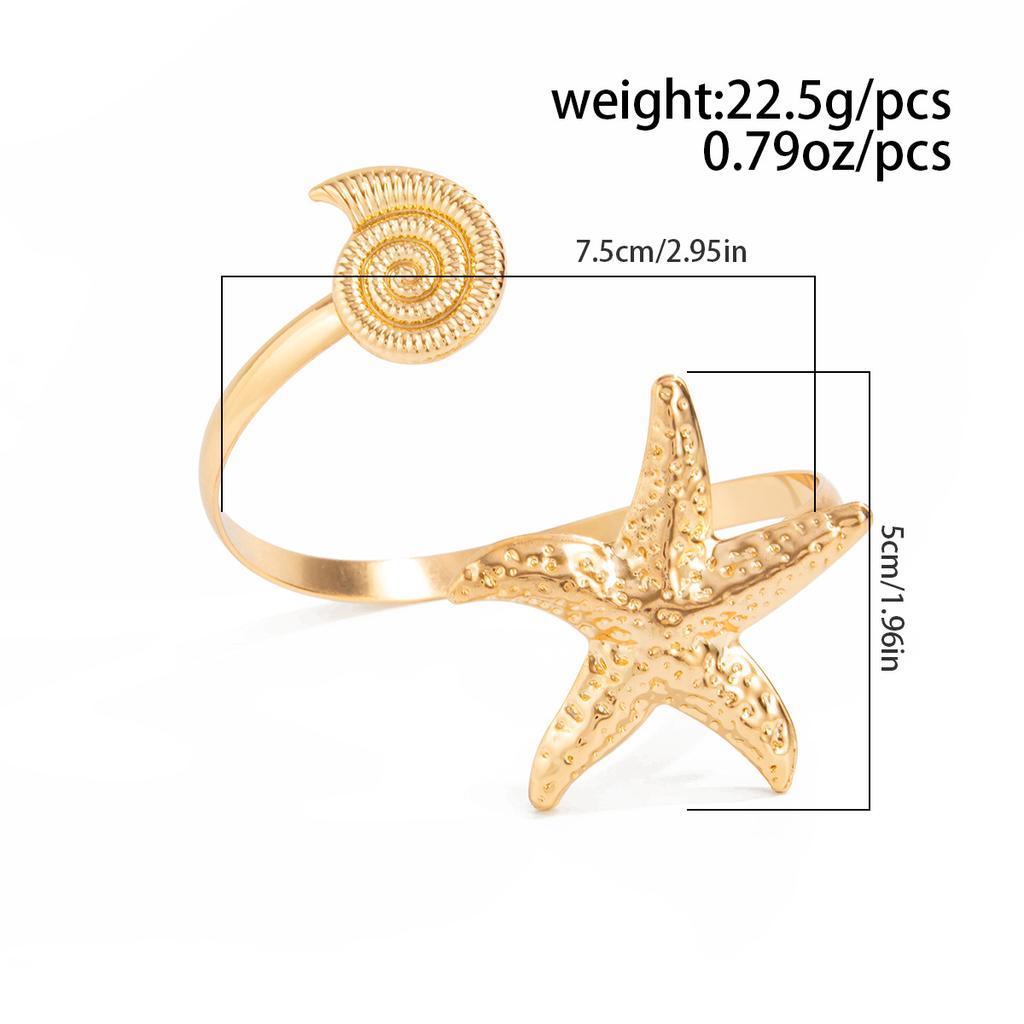 2025 Trendy Starfish Open Cuff Bangles Adjustable Armband Silver Gold Color Punk Flower Conch Geometric Upper Arm Bracelet for Women Beach Jewelry