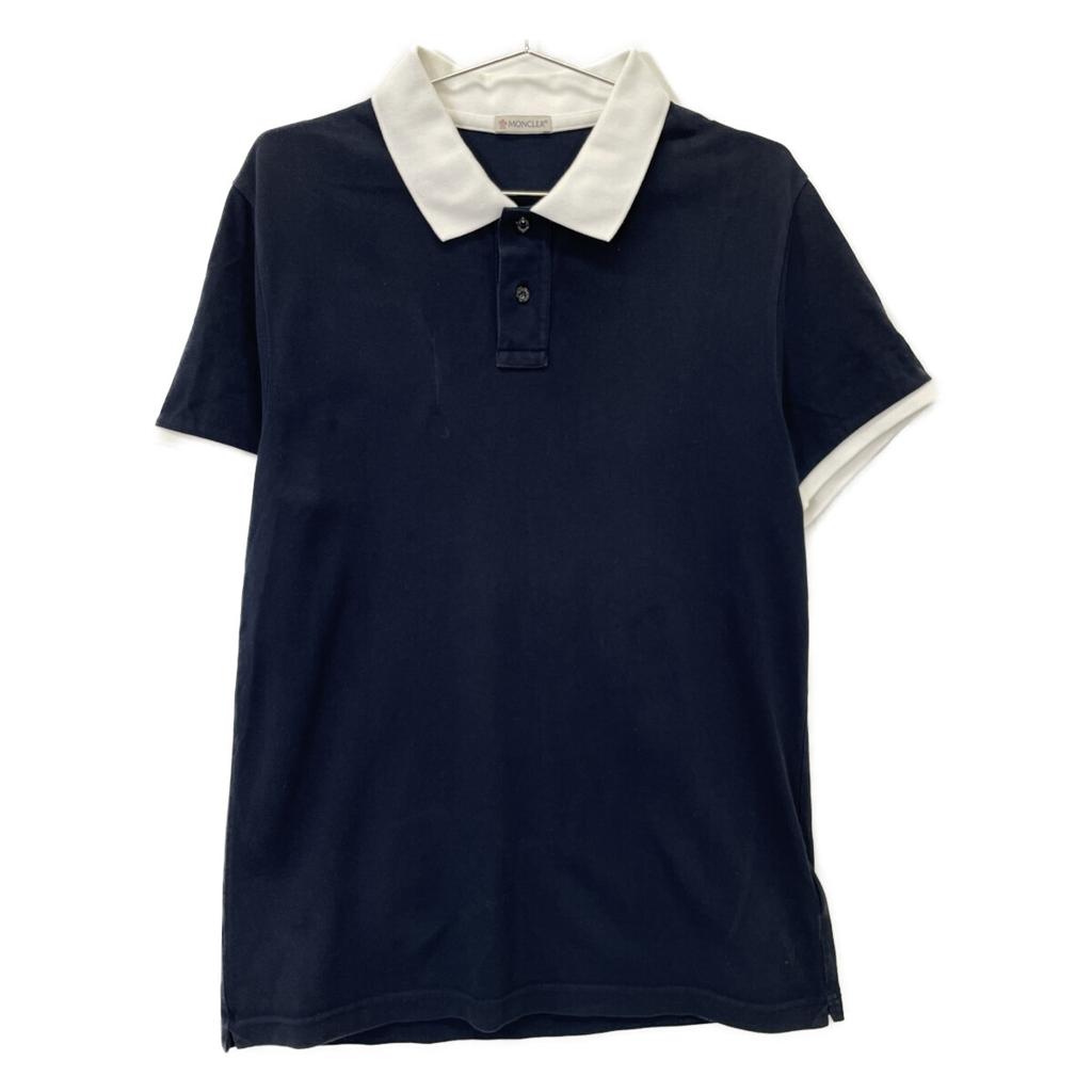 MONCLER Authentic MAGLIA POLO MANICA CORTA Navy x White Cotton Patch Logo Polo Shirt tops L Navy x whiteUsed