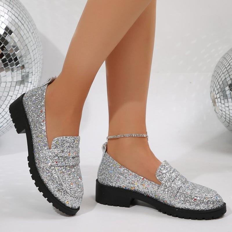 Fashion Fashion Women New Fashion Gold Silver Loafers Women Pointed Charm Sequin Casual Shoes Wedding Dress Homecoming Footwear Shoes
