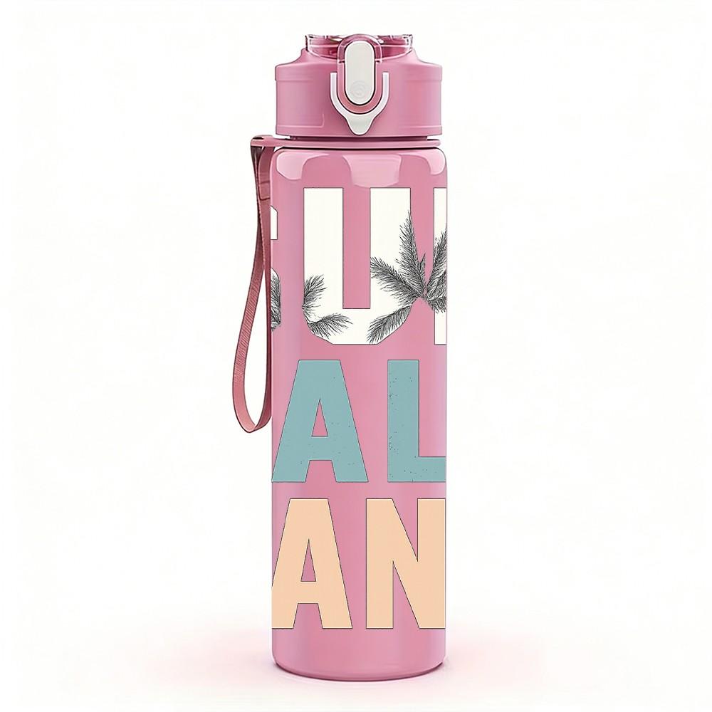 1PC Sun Salt Sand Beach Quote 750ml Color Plastic Sports Water Bottle Leakproof Flip Straw Lid Suitable for Sports Office Home Use