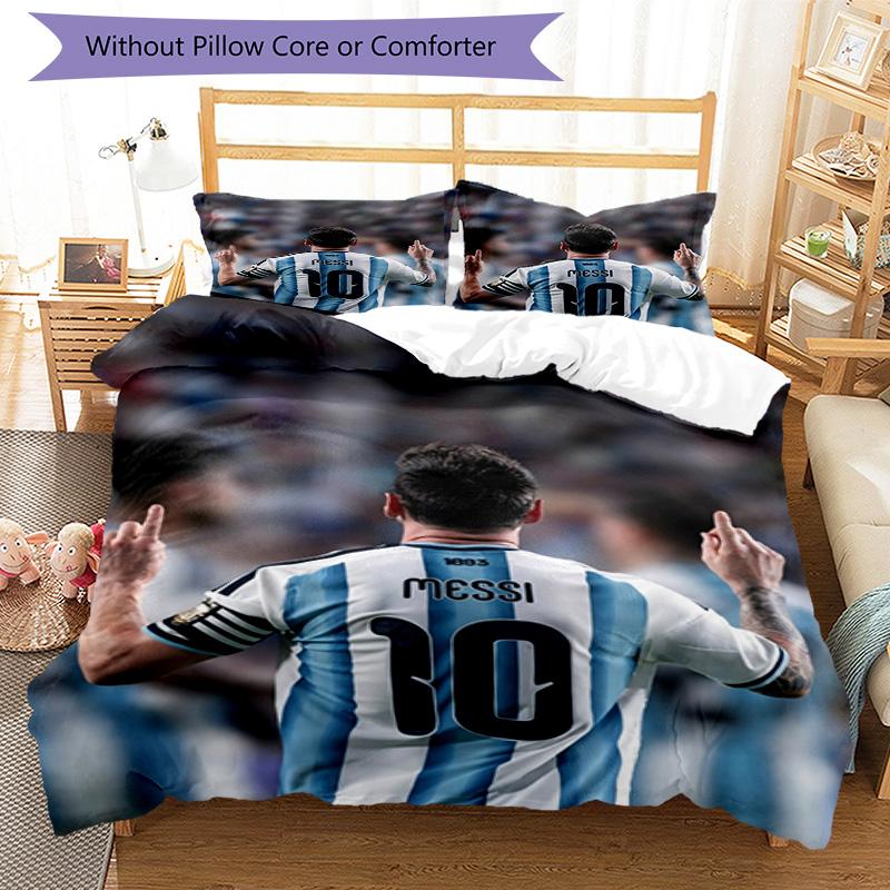 Messi World Cup Glory Bedding Set,Soft Bed Linen for Bedroom Home Decoration,Football Fan Gift,Breathable Duvet Cover with Pillowcases,Soccer Themed,P