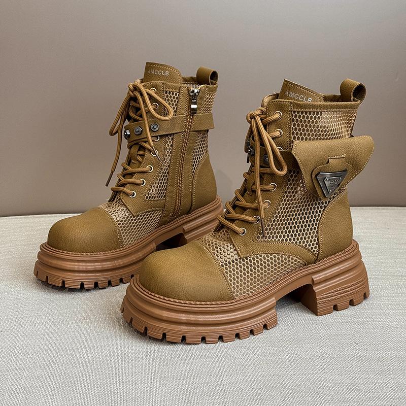 

Thick-soled lace-up mesh Martin boots 2025 summer new fashionable versatile comfortable hollow breathable muffin bottom cool boots 40