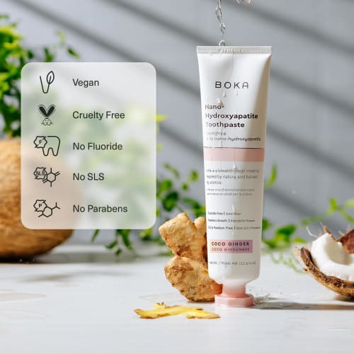 Boka Coco Ginger Toothpaste - Nano-Hydroxyapatite for Remineralizing and Sensitivity, Fluoride-Free I Dentist Recommended, Made In USA I 4oz