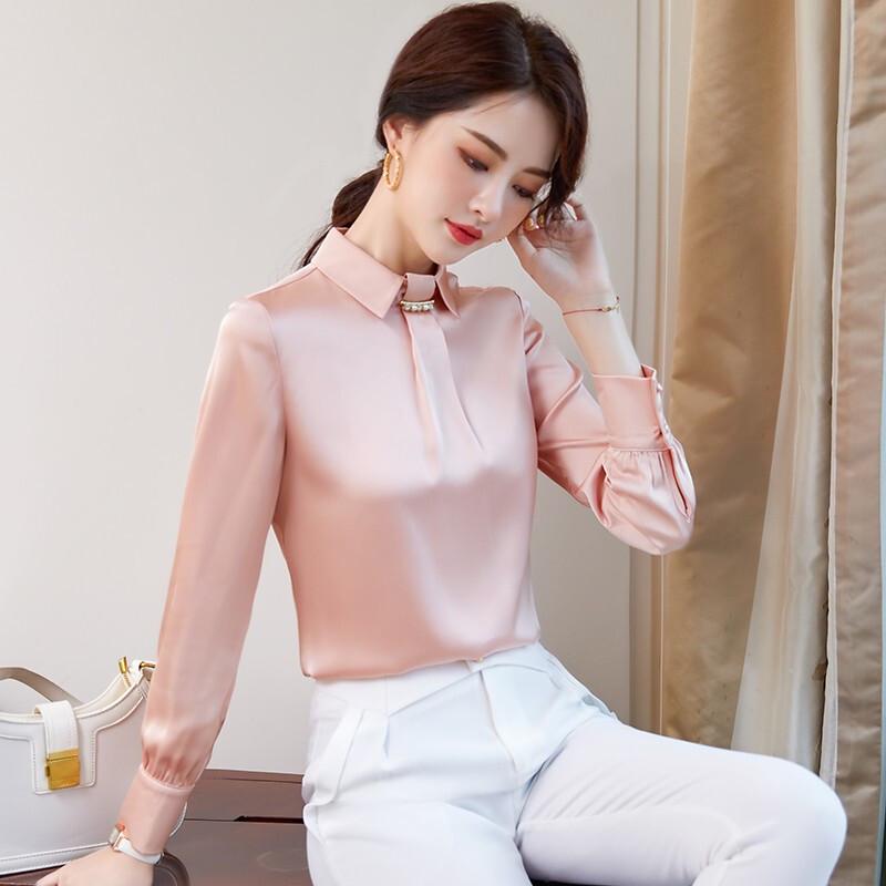 Treaman Elegant Satin Long-Sleeve Blouse KY673