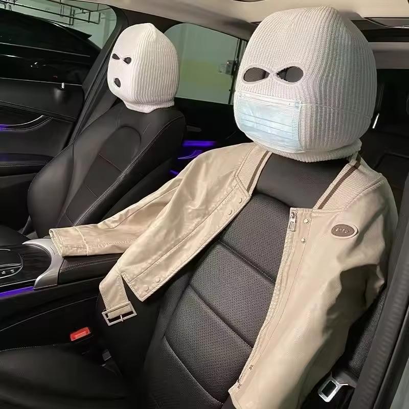 Universal Car Headrest Cover Funny Car Seat Face Mask Ski Mask Wrap Protection Vehicle Front Head Rest Protectors Accessories