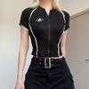 2KWEIRD Y2K Koreanischer Vintage Streetwear Casual Acubi Harajuku Egirl T-Shirts Grunge Oberteile Ästhetik Übergroße T-Shirts Zip Up Crop Top Kleidung