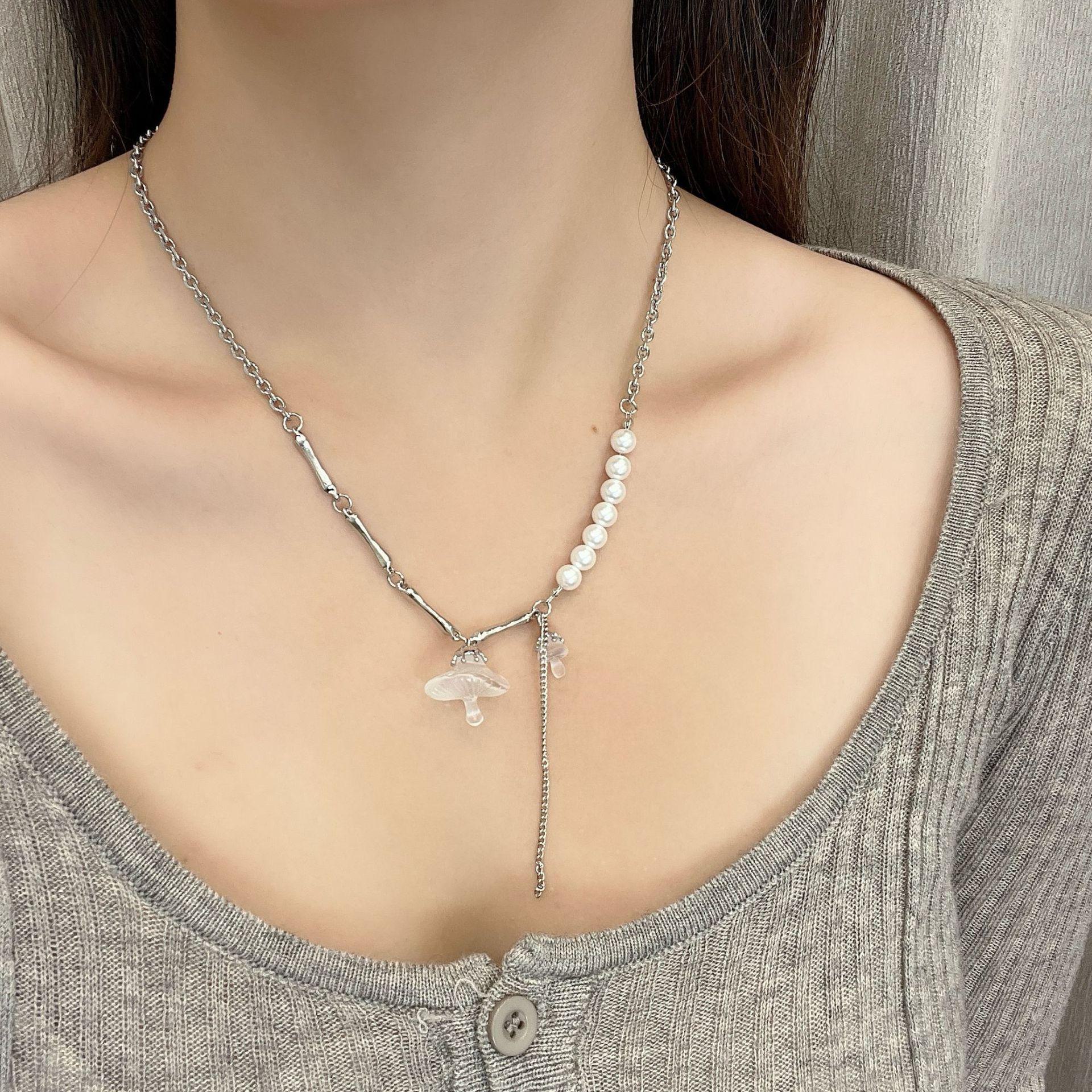 

Шикарное женское ожерелье с подвеской в виде гриба — милый, изысканный дизайн, универсальная цепочка для ключицы, идеальный аксессуар на осень/зиму. N1177, Pearl Chain