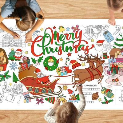 Giant Christmas Santa Coloring Poster for Kids, Holiday Gift Decor, Waterproof Paper Tablecloth, Birthday Party Supplies, Creative Graffiti Art Roll