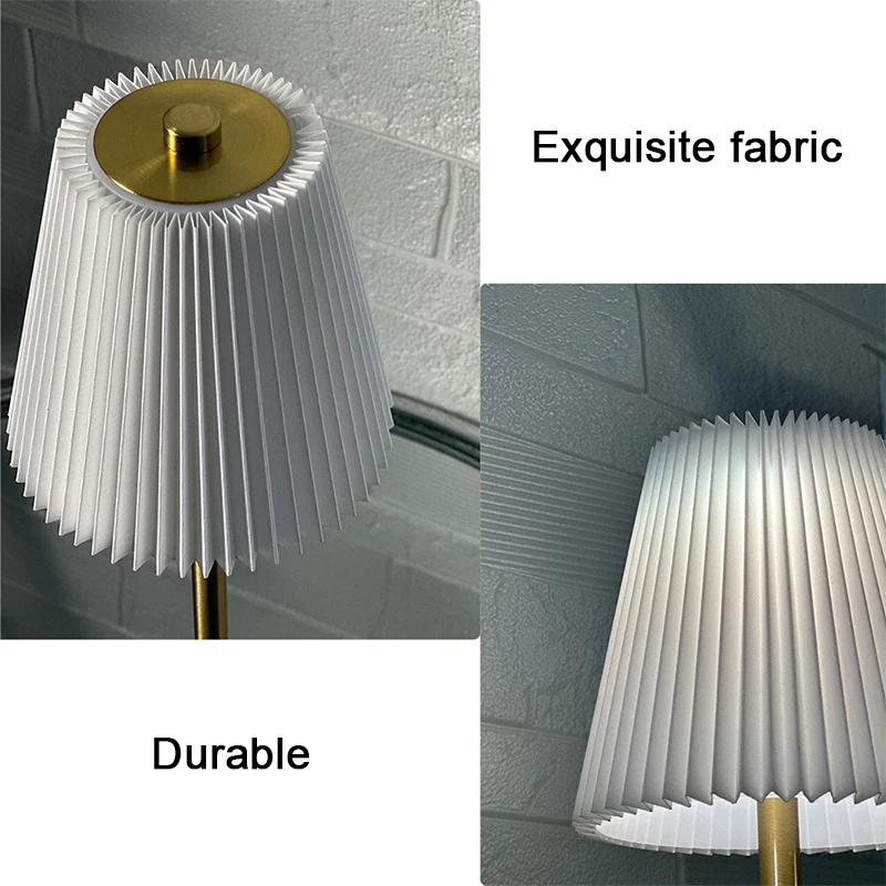Rechargeable Small Pleated Table Lamp USB Nightstand Lamp Cordless Desk Lamp for Bedroom Living Room Home Bar Office Decor Lamp
