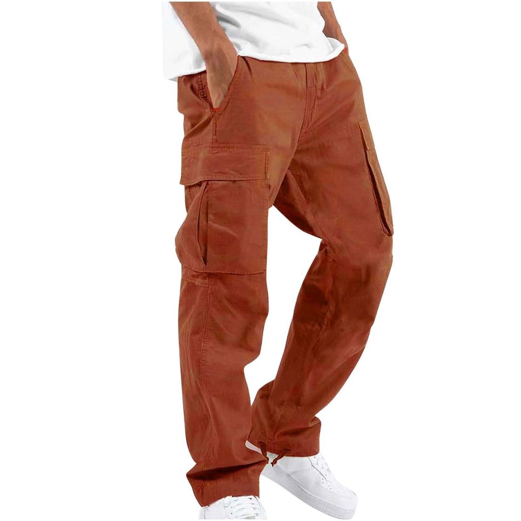 Mens Casual Cargo Pants Multi Pocket Straight Leg Trousers