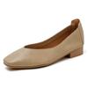 Leather 3.5cm thick heel middle heel single shoes women's spring and autumn new French square head professional work non-grinding feet grandma shoes