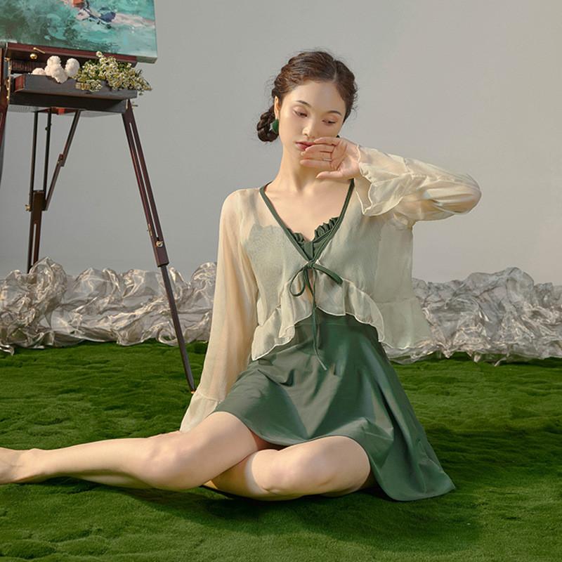 Swimwear Female Swimsuit For Women  Sling Two Piece Sun Block Long Bathing Suit For Women Tummy Control