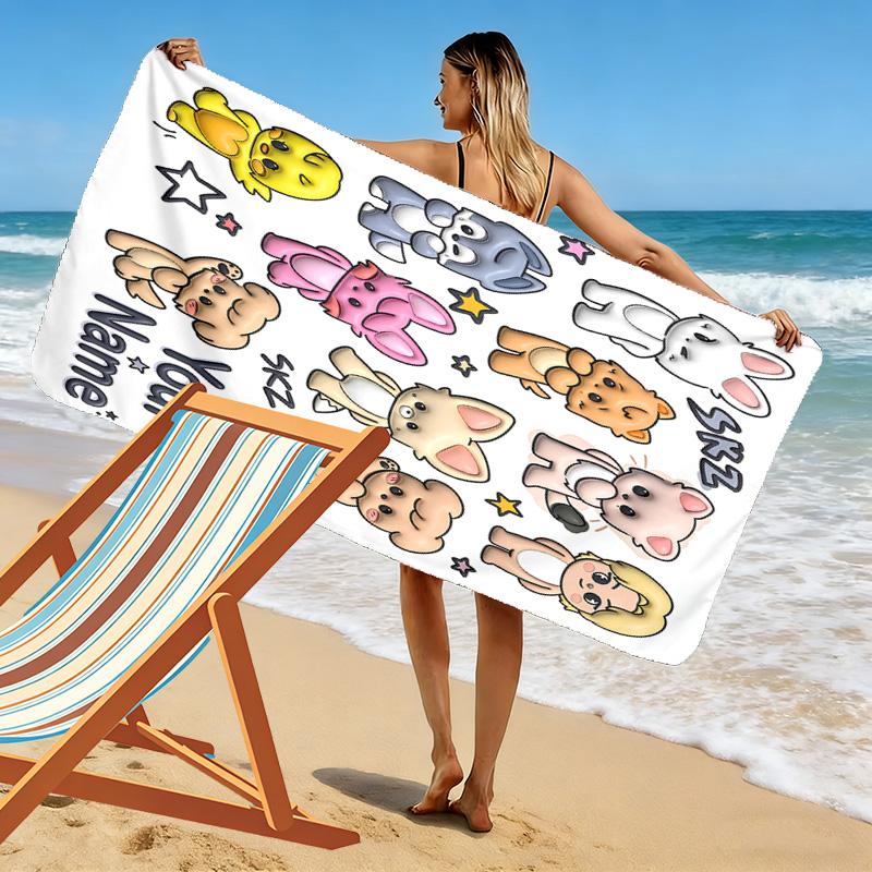 Custom Name SKZPrint Beach Towel, Large Soft Quick Dry Towel for Beach Camping Swimming -HE131