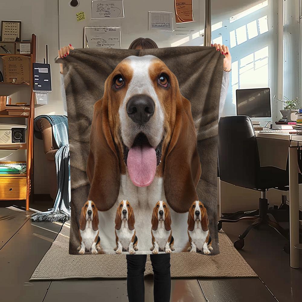 1 pièce Couverture en flanelle avec imprimé Basset Hound, Haute qualité Confortable pour toutes les saisons, Décoration intérieure, Chaleur et Confort, Parfait pour les cadeaux