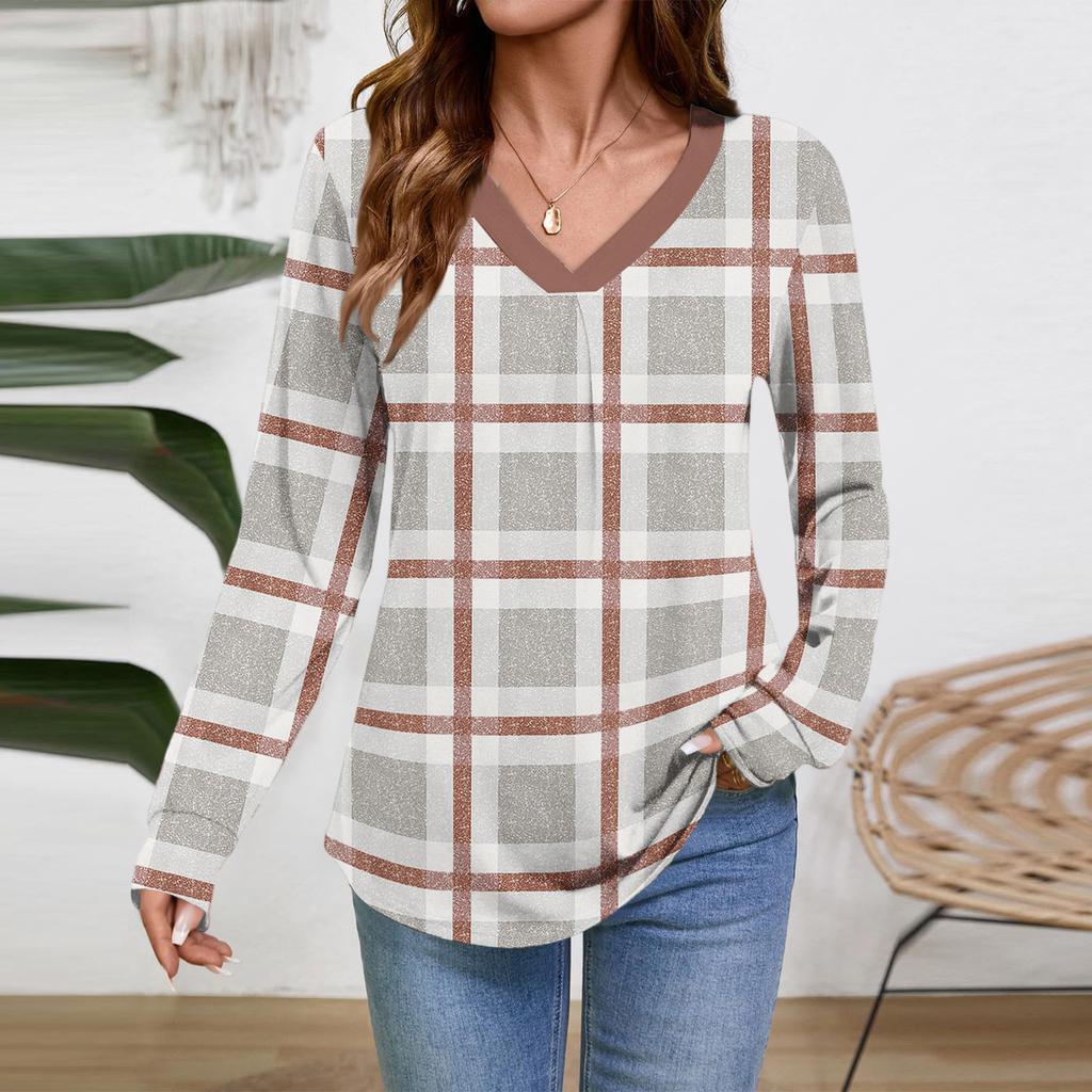 Women Long Sleeve Tops Dressy Casual V Neck Tshirts Basics Tee Vacation Fall Fashion Clothes