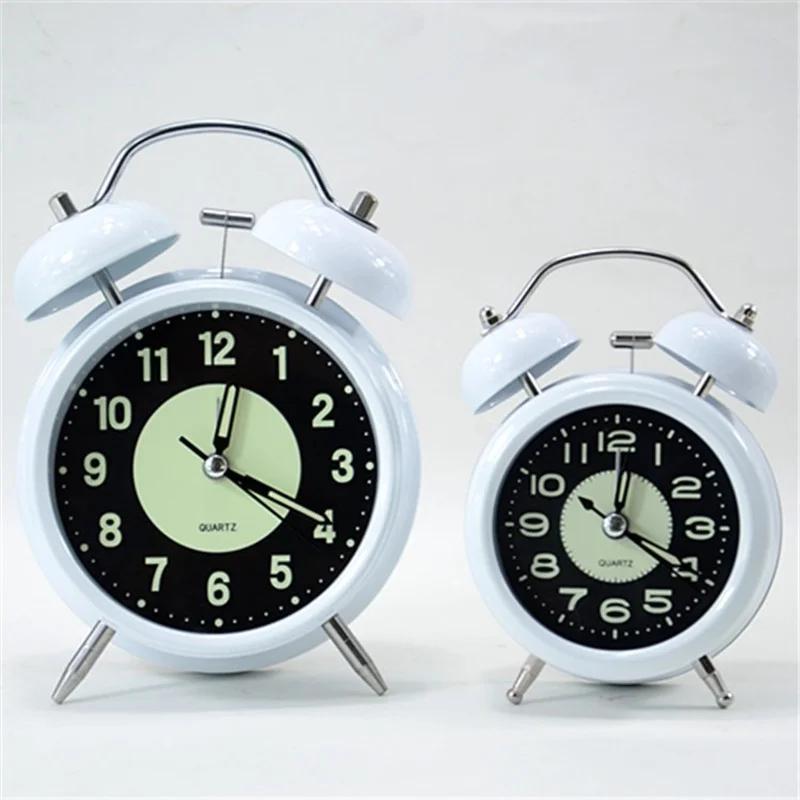 4 Inch Creative Metal Material Alarm Clock Night Bed Head Cute Desktop Small Alarm Clock Round Big Alarm Mute Scan Clock Gift