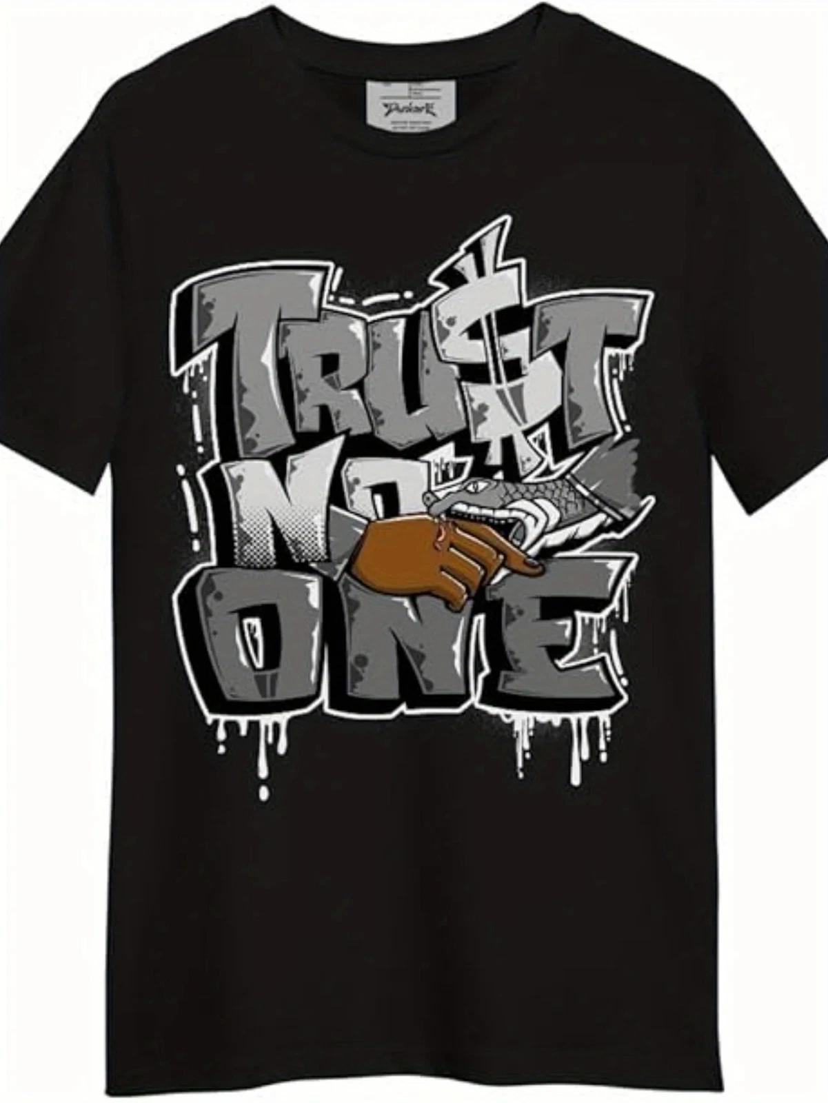 Black Cotton Men s T Shirt | Trendy Trust No One Graffiti Print Edgy Snake & XXXXL