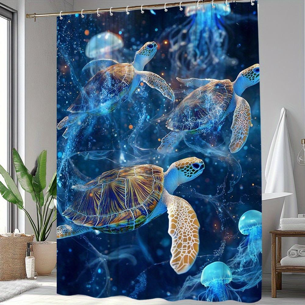 

1Pc Ocean Shower Curtain Sea Turtle Jellyfish Dive Into The Deep Sea, Bringing A Vibrant And Dreamlike Visual Experience To Your W60H190(CM)-1 Pcs